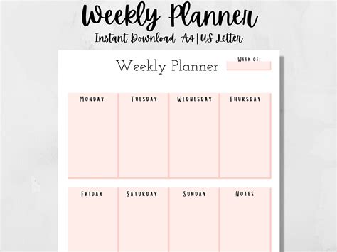 Weekly Calendar Template Weekly Planner Printable Stationery Design