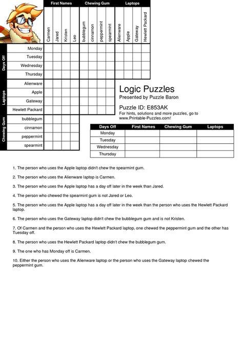 Printable Logic Puzzles For Elementary Students Printable Crossword