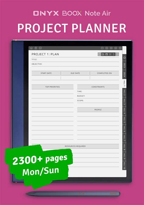 Download Project Planner Hyperlinked Pdf For Boox Note Air
