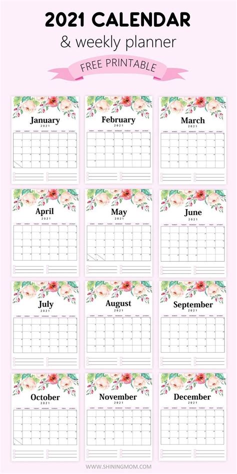 2021 Monthly Printable Pocket Planner Calendar Template Printable