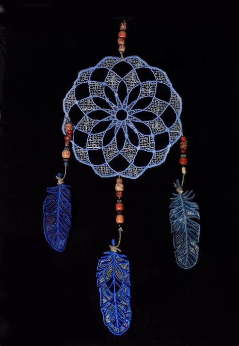Dream Catcher Embroidered Fsl With 3 Fsl Feathers Etsy