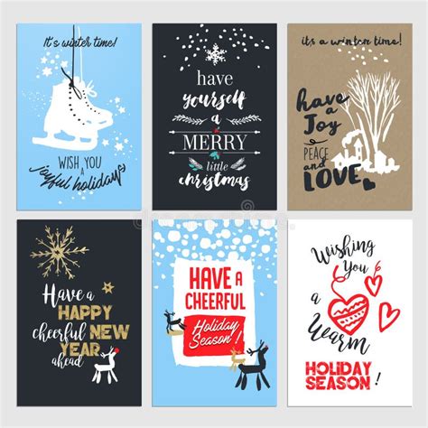 Set Of Christmas And New Year Flat Design Greeting Cards Stock Vector