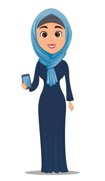 Royalty Free Muslim Woman In Hijab Talking On The Phone Clip Art