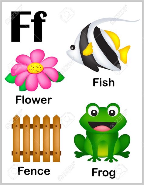 Cute And Colorful Alphabet Letter F With Set Of Illustrations Royalty