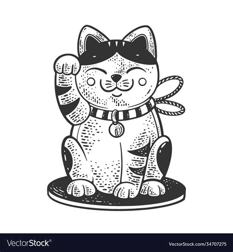 Maneki Neko Cat Sketch Royalty Free Vector Image