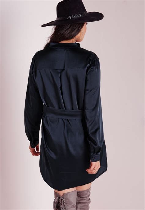 Missguided Plus Size Silk Shirt Dress Navy In Black Lyst