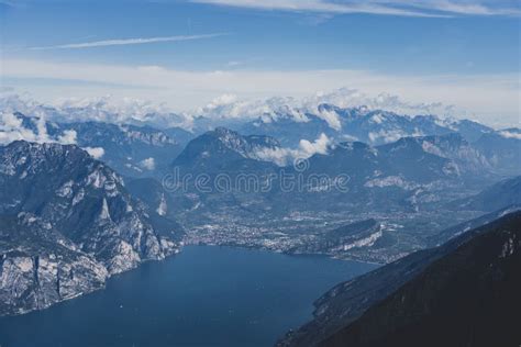View Of Riva Del Garda Village In Lake Garda From Top Of Monte Baldo In