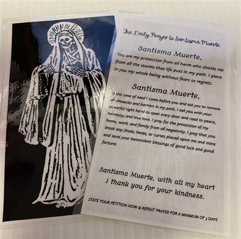 Santa Muerte Prayer Card Printable Cards