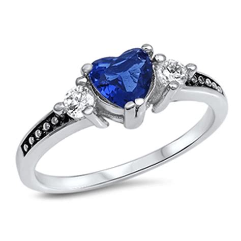 Choose Your Color Blue Simulated Sapphire Heart Promise Ring 925 Sterling Silver Band Cz Female
