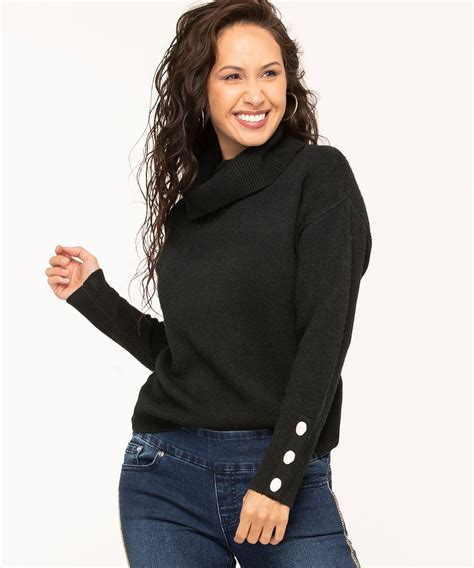 Black Button Cuff Turtleneck Sweater | Cleo