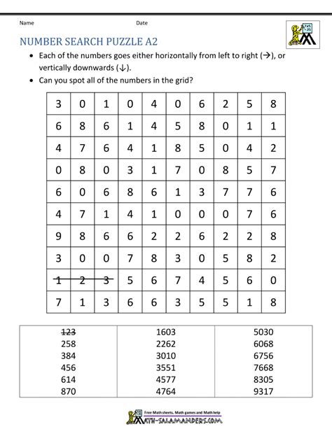 Puzzle, place all of the words into the diagram crossword style. Number Search Puzzles