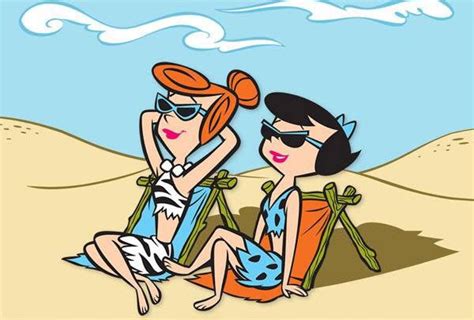 Wilma And Betty Flintstones At The Beach Art Karikatür Sanatsal Resimler