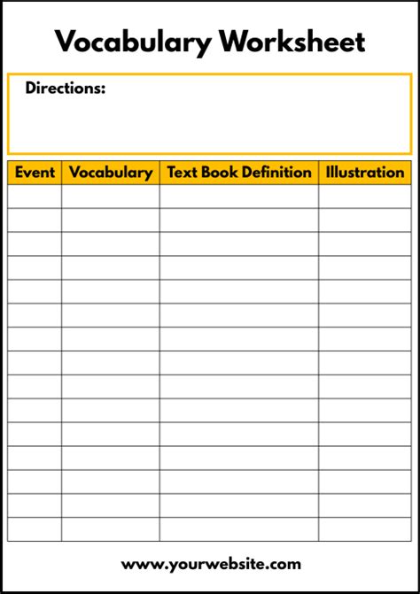 Vocabulary Worksheet Printable Template Postermywall