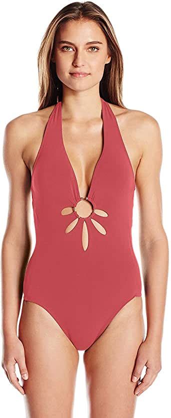 Robin Piccone Womens Ava Cut Out One Piece Swimsuit With Gold Ring At