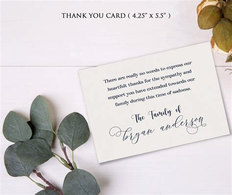 Editable Sympathy Acknowledgement Cards Funeral Thank You Etsy