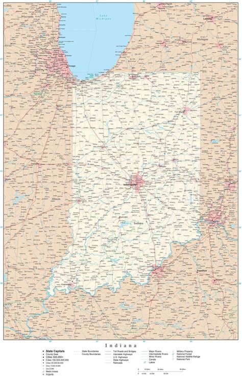 Indiana Detailed Map In Adobe Illustrator Vector Format Detailed