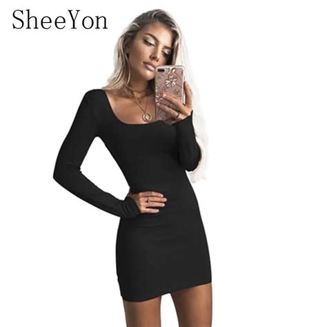 New Autumn And Winter Woman Sexy Slim Low Cut Dress Long Sleeves Pack Hip Dresses Size M L Xl