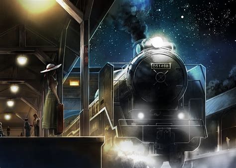 Train Station Locomotive Train Girl Anime Night Hd Wallpaper Peakpx