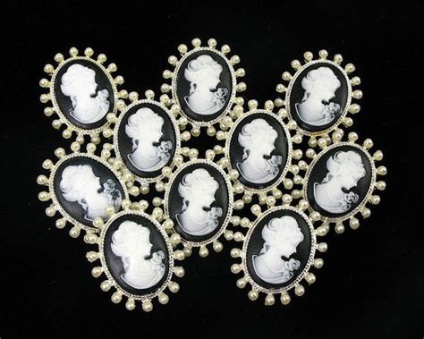 Wholesale 10pcs Black Cameo Vintage Faux Pearl Brooches Pins Etsy