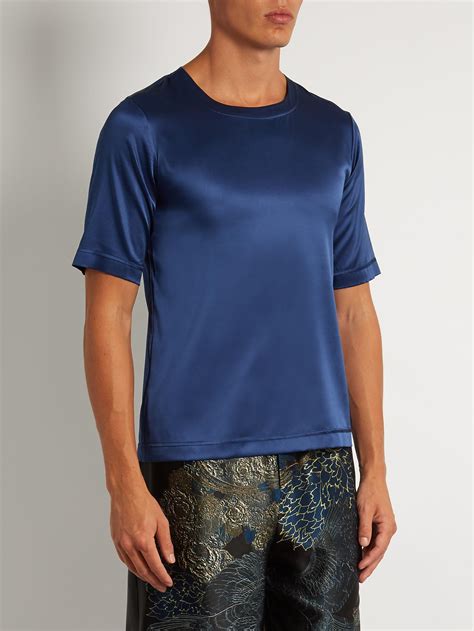 Meng Stretch Silk Satin T Shirt In Navy Blue For Men Lyst