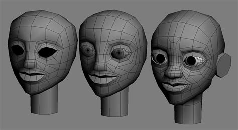 three heads with different facial expressions are shown in this 3d rendering image and the third is