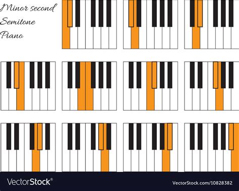 Piano Minor Second Semitone Interval Infographics Vector Image