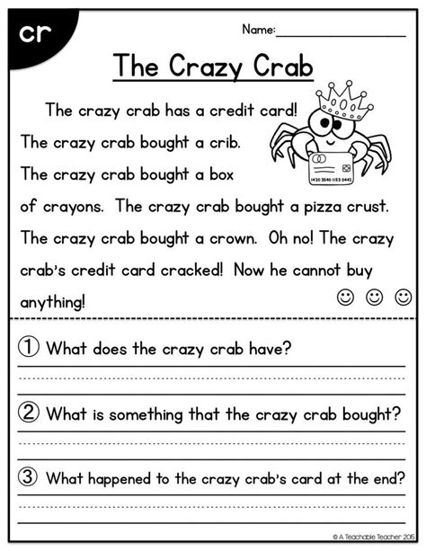 The Crazy Crab Worksheet For Students To Practice Reading And Writing