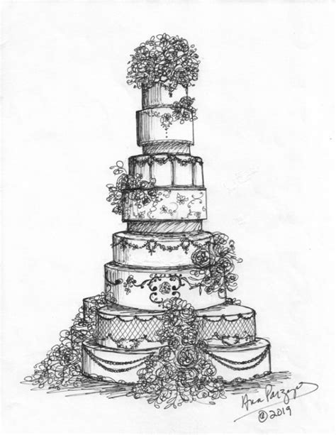 Rosecliff Wedding Cake Sketch Ana Parzych Cakes Custom Wedding