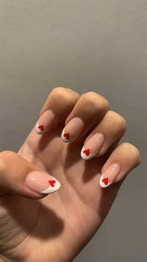 French Tip Heart Nails In 2022 Red Acrylic Nails White French Nails