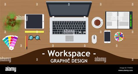 Graphic Designer Workspace Office Creative Desk Work Vector Business