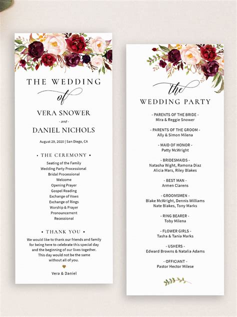 Editable Wedding Program Template Order Of Ceremony Template Etsy