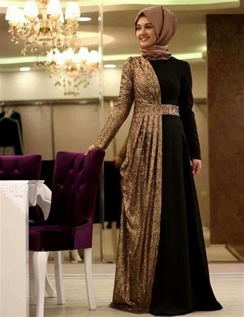 Muslim Hijab Long Sleeve Evening Dress 2015 Elegant Sexy Gold Sequin