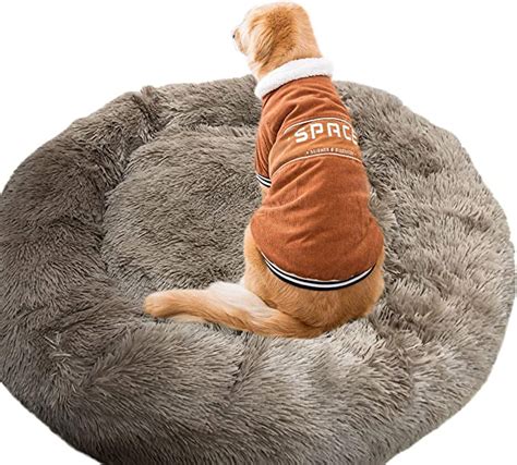 Warm Fluffy Extra Large Dog Beds Washable Round Calming Fur Donut