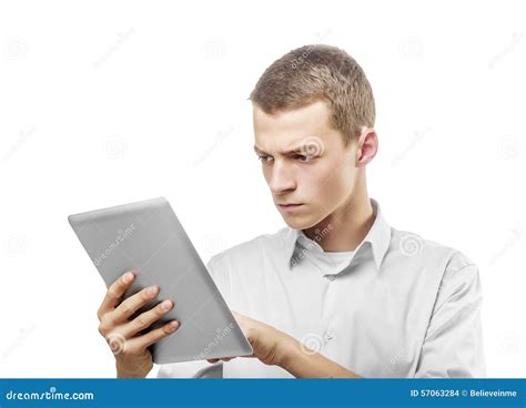 Young Man Using Tablet Pc Stock Photo Image Of Casual 57063284