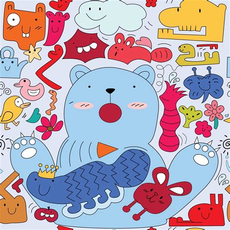 Cute colorful monster, animal doodle cartoon seamless pattern 2288575 ...