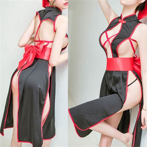 Buy Sexy Women High Side Split Cheongsam Open Chest Bodycon Dress Porno Lingerie At Affordable