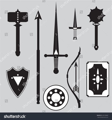 Medieval Weapons Set Include Sword Sledgehammer Shields Spear Mace
