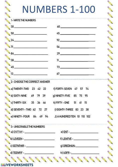 Numbers From 1 To 100 In English Worksheets