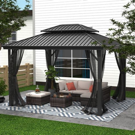 Finefind 10ft X 12ft Hardtop Gazebo With Netting For Patios Lawn