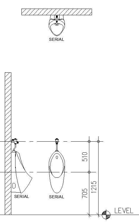 Urinal Plan And Elevation Details Of Bathroom In Autocad Dwg File