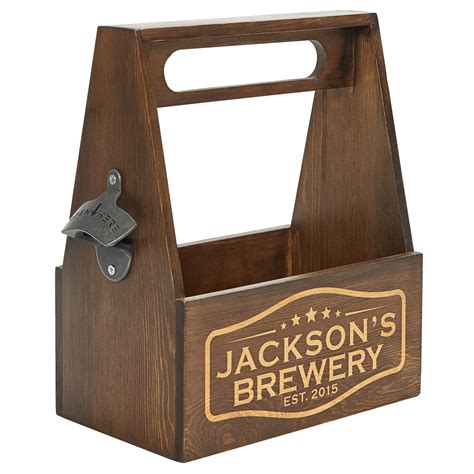 Personalized Rustic Wood Beer Caddy Brewery