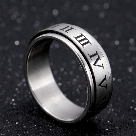 316 Stainless Steel Wedding Mens Fashion Roman Numeral Rotatable Ring
