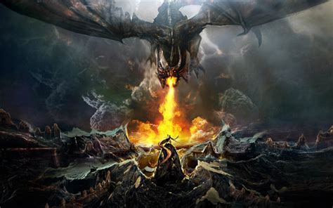 Download Wallpapers Dragon Vs Warrior 4k Battle Monster Art Fire