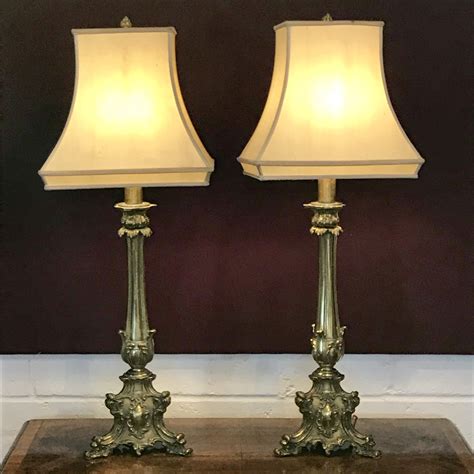A Large Pair Of Rococo Style Brass Table Lamps Antique Lighting