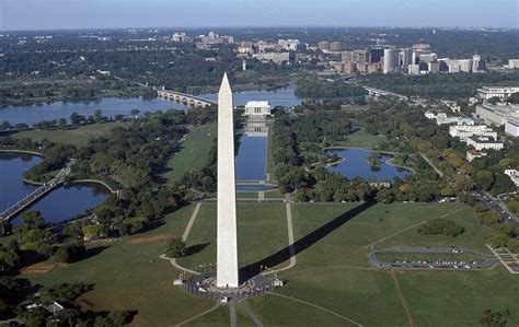 An Aerial View Of Washington Dc Focusing On The Washington Monument