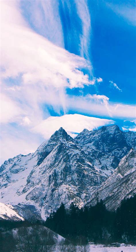 Snowy Mountain Landscape Clouds Wallpapersc Iphone8plus