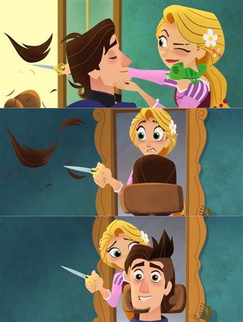 Rapunzel Accidently Gives Eugene A Bad Haircut When Pascal Sneezes On Her Shoulder Rapunzels