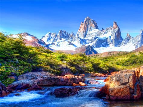 Mountain Scenery With Snow Covered River Rocks Beautiful Hd Wallpaper
