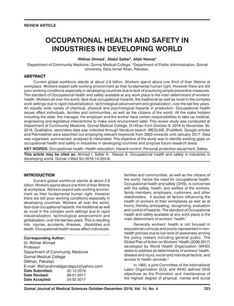 Explore occupational health and safety. (PDF) OCCUPATIONAL HEALTH AND SAFETY IN INDUSTRIES IN ...