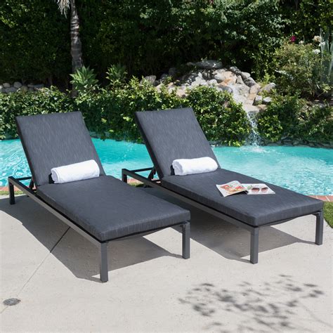 Nigel Outdoor Mesh Chaise Lounge With Aluminum Frame And Cushion Set Of 2 Dark Grey Black